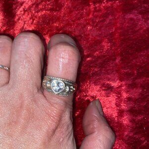 Sz.10*Silver .925 Heart-Shaped Faux Diamond Ring